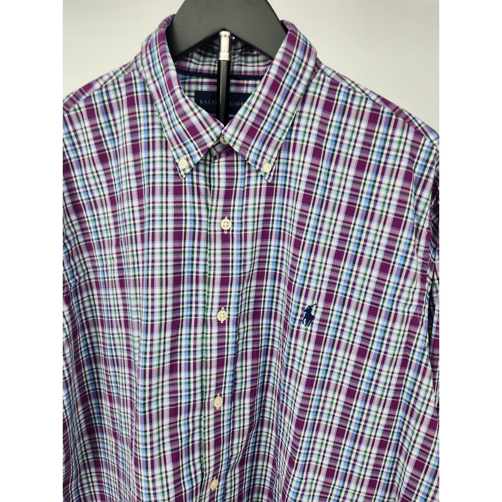Ralph Lauren Performance Mens XL Purple Plaid Stretch Button Down Shirt Long Slv